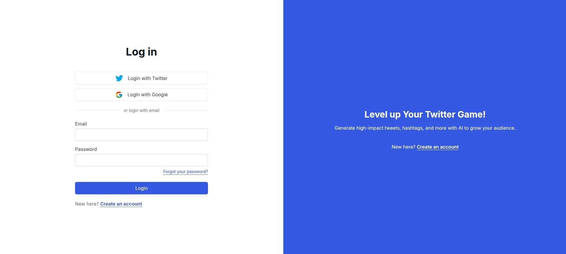 Login page for TweetStorm.ai