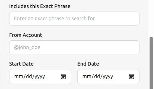 TweetStorm filter settings showing tweet type and keyword fields for precise tweets unlike.