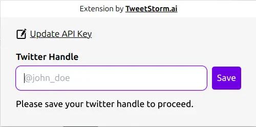 A section in bulk delete tweets extension popup, with an input field asking for twitter handle and a save button