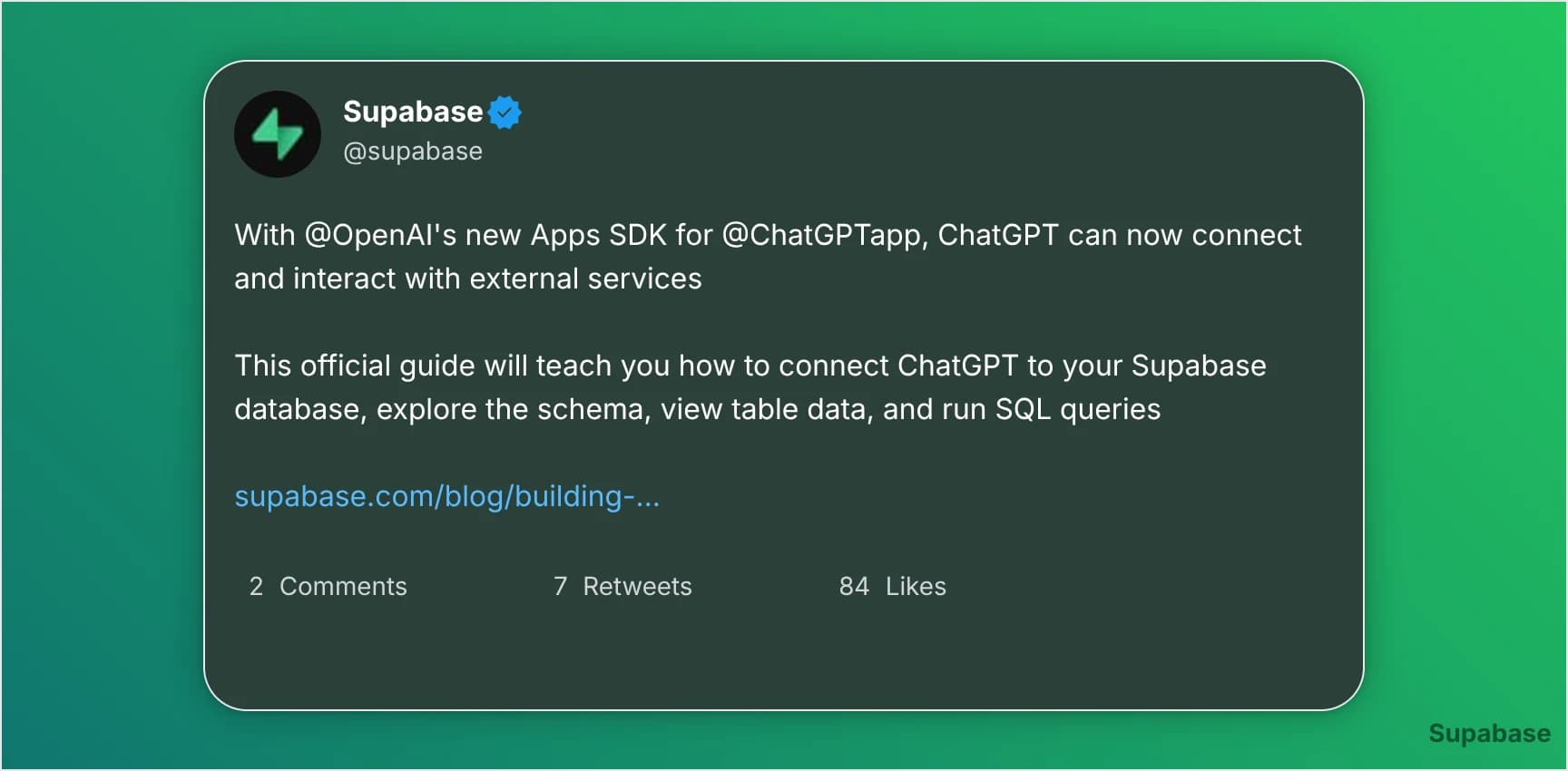 Twitter screenshot with a green theme, rounded corners and a custom watermark.
