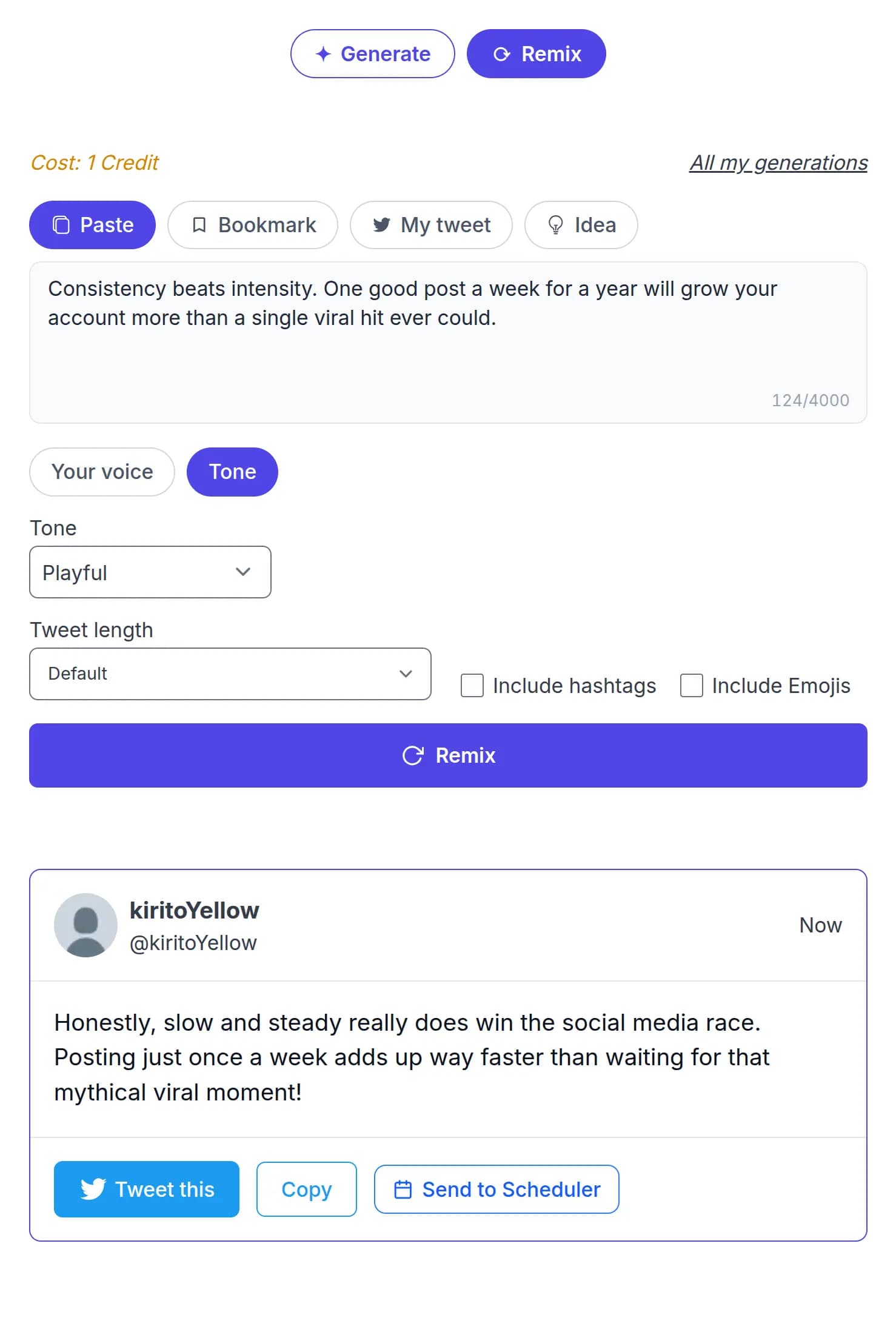 A remixed version of the pasted post shown below the form
