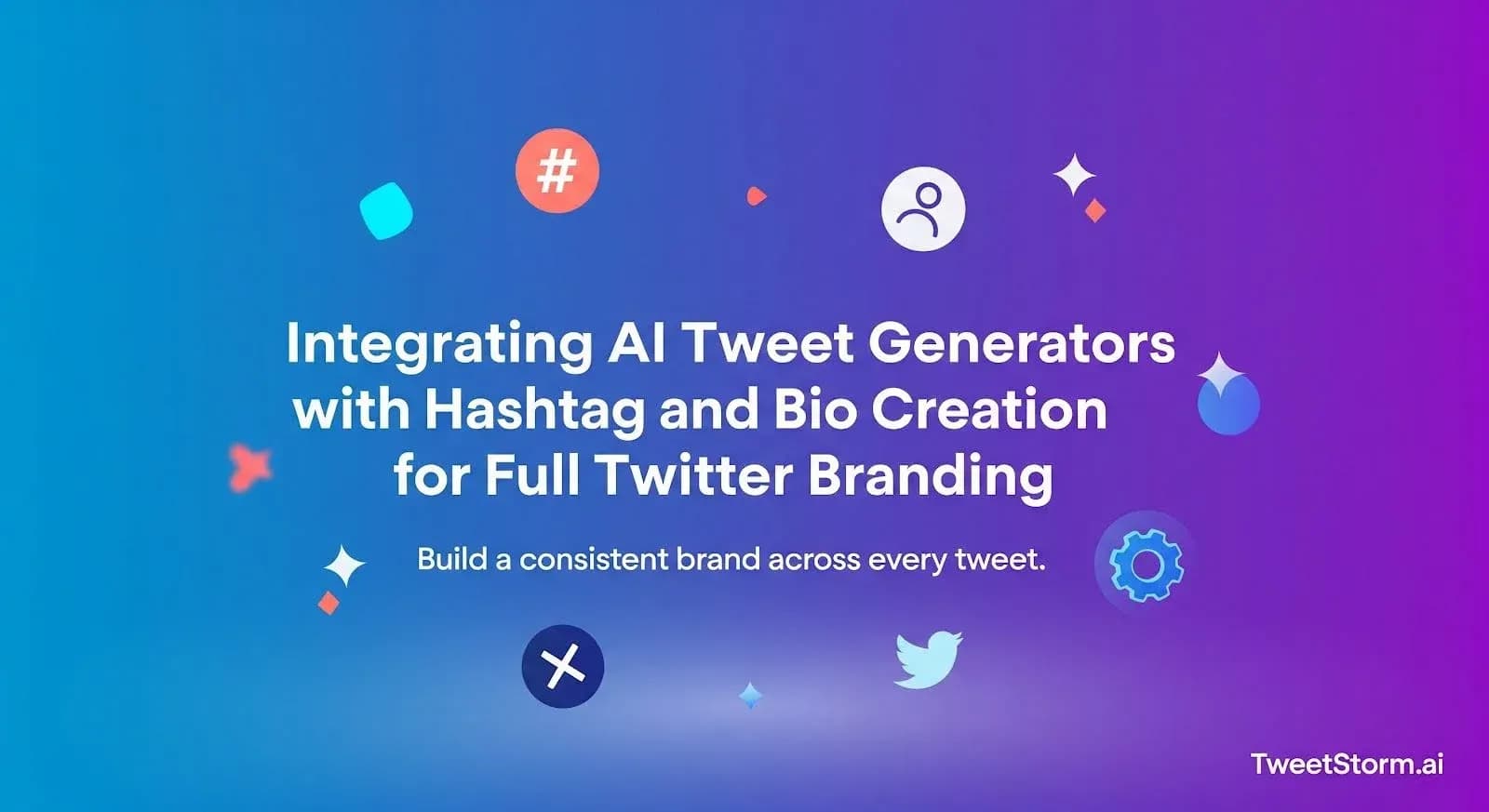 Twitter/X icon among other icons on a gradient background.