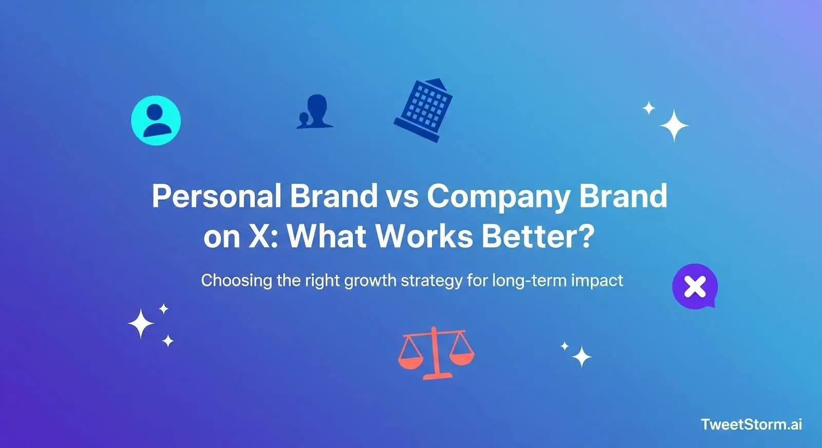 Personal brand vs company brand on X/Twitter are explained. TweetStormAI