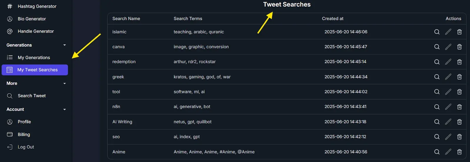 TweetStorm’s advanced tweet search interface with filters for words, accounts, dates and more.