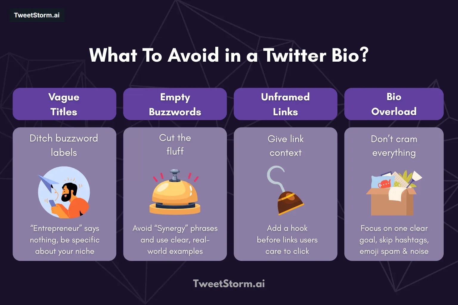 What to Avoid while writing a Twitter Bio, TweetStormAI