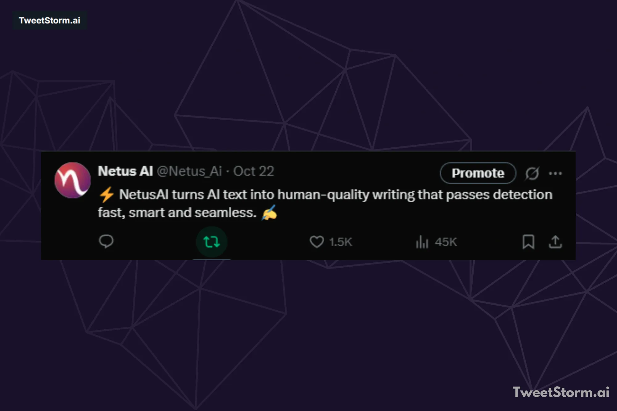 Repost icon on a tweet posted by NetusAI, TweetStormAI