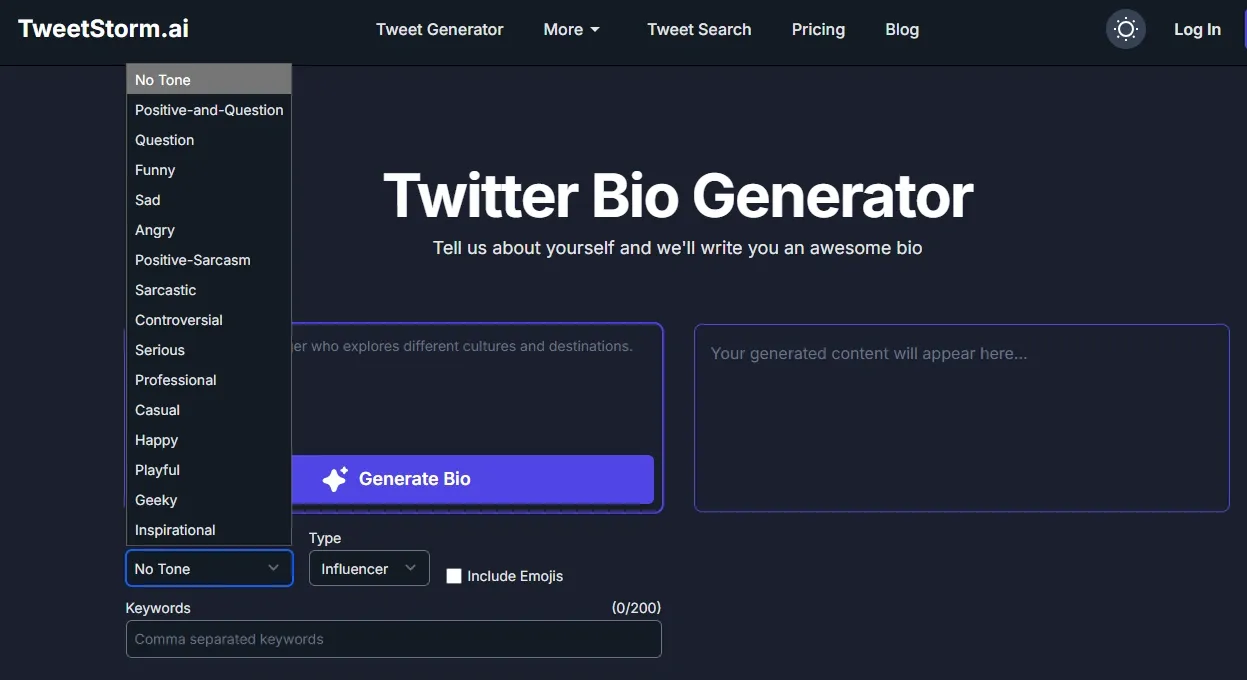 TweetStormAI: Your Ultimate Twitter/X Bio Companion, TweetStormAI