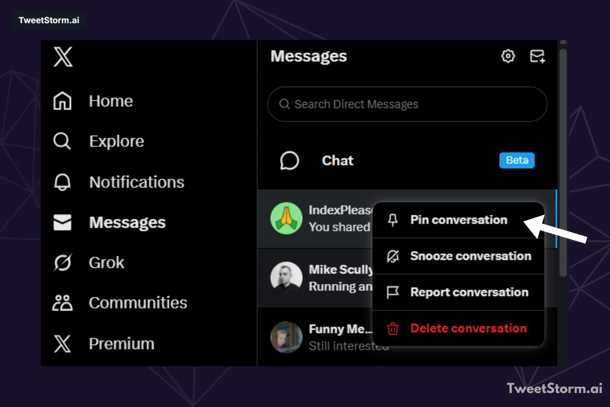 Pin a DM, TweetStormAI