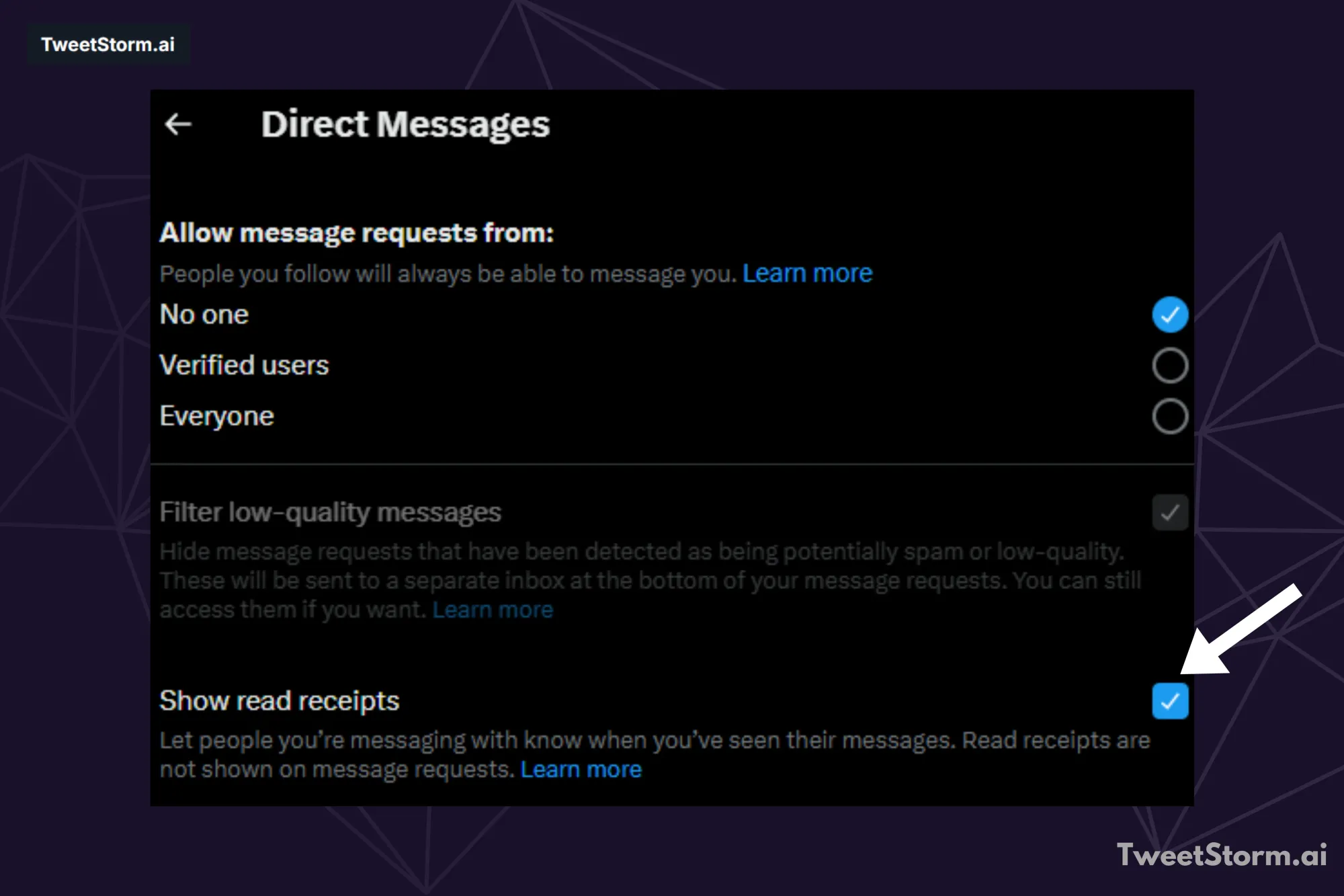 Disable read receipts, TweetStormAI