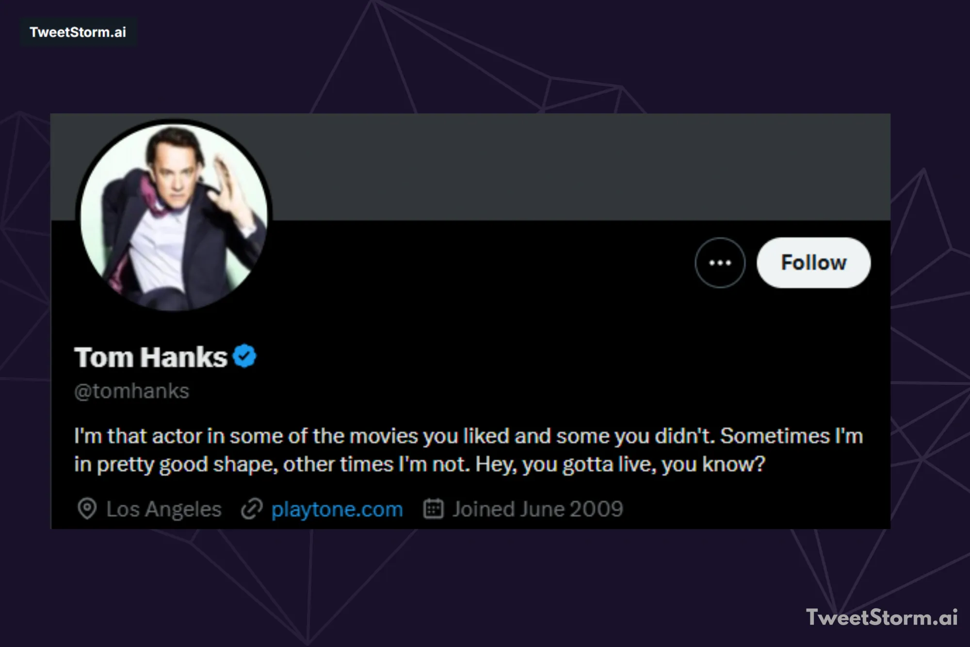 Tomhanks X account, TweetStormAI