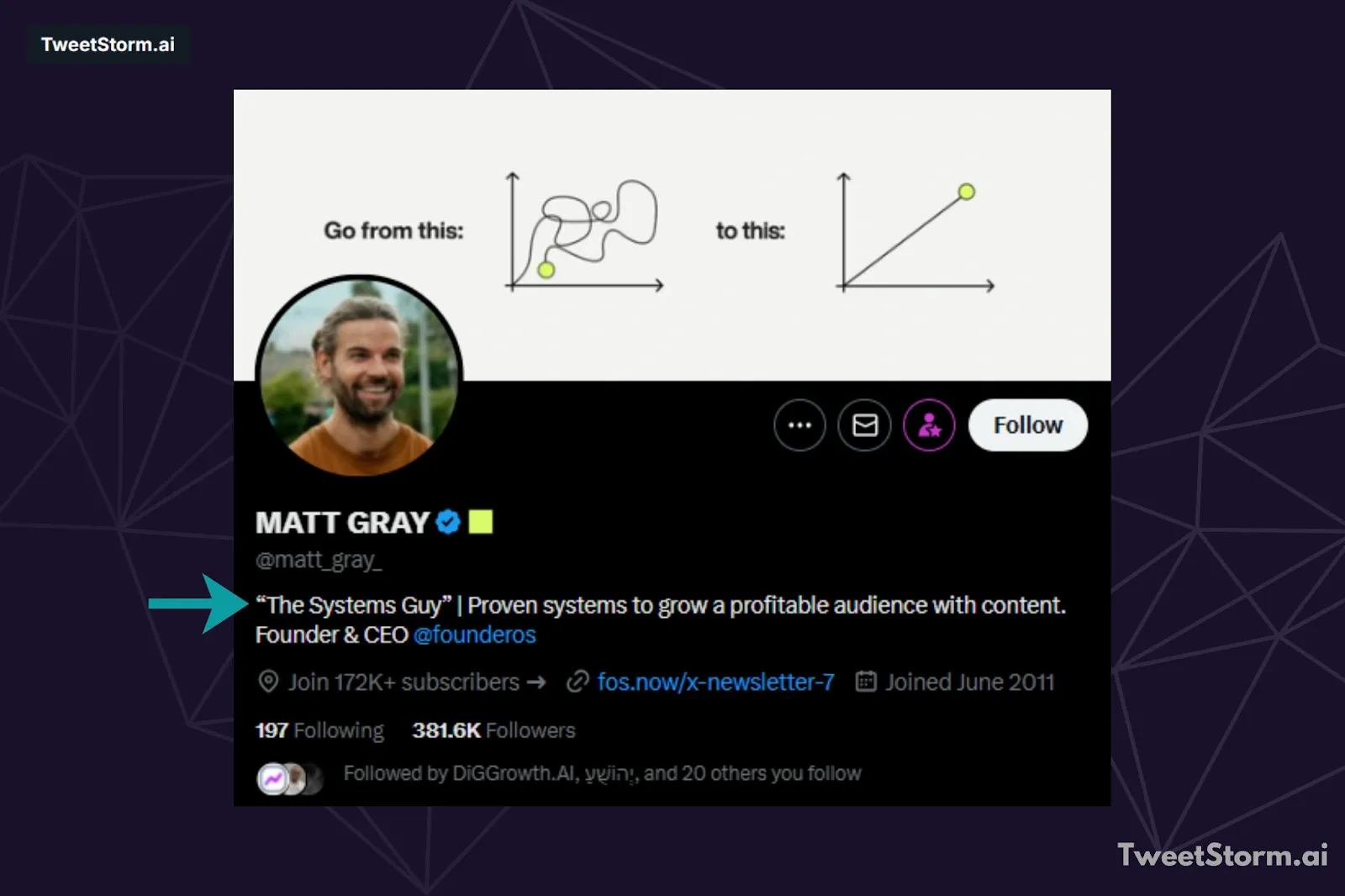 Bio of Matt Gray on Twitter/X, TweetStormAI