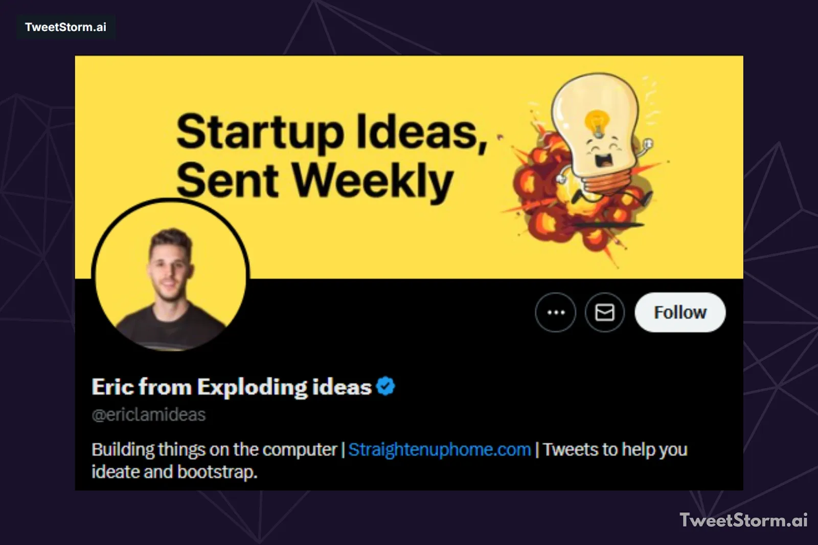 Profile of Ericlamideas on Twitter/X, TweetStormAI