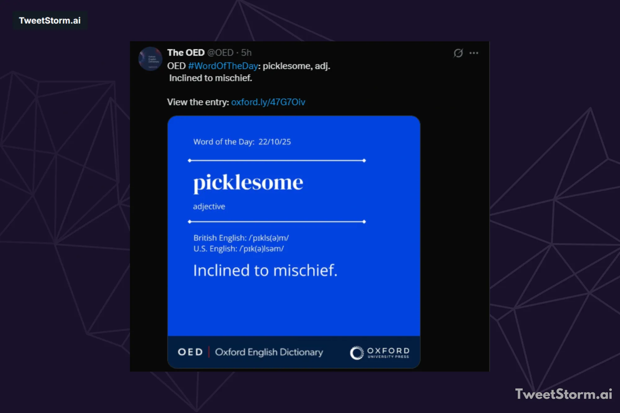 Post @OED , TweetStormAI