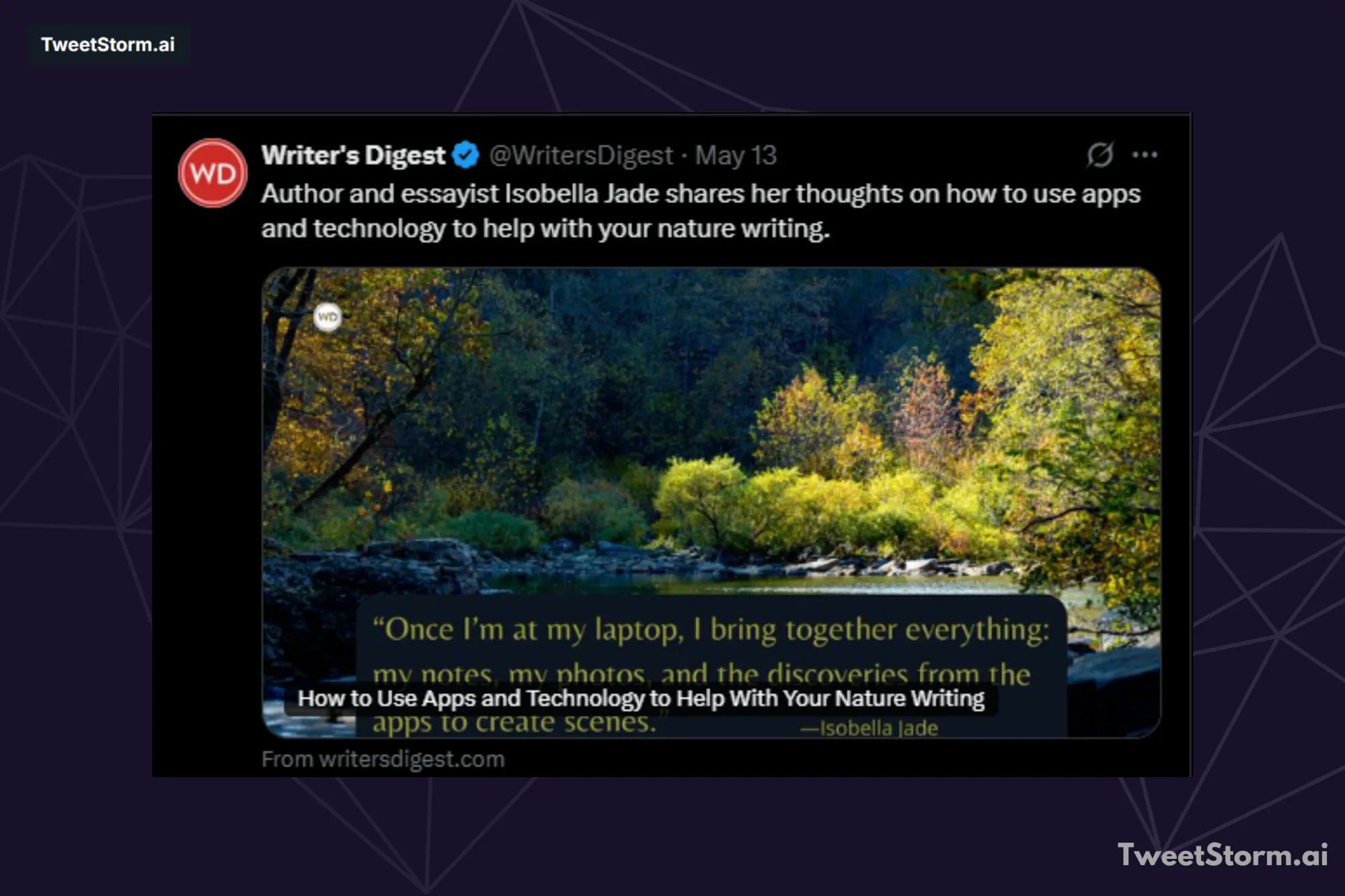 Post @WritersDigest, TweetStormAI