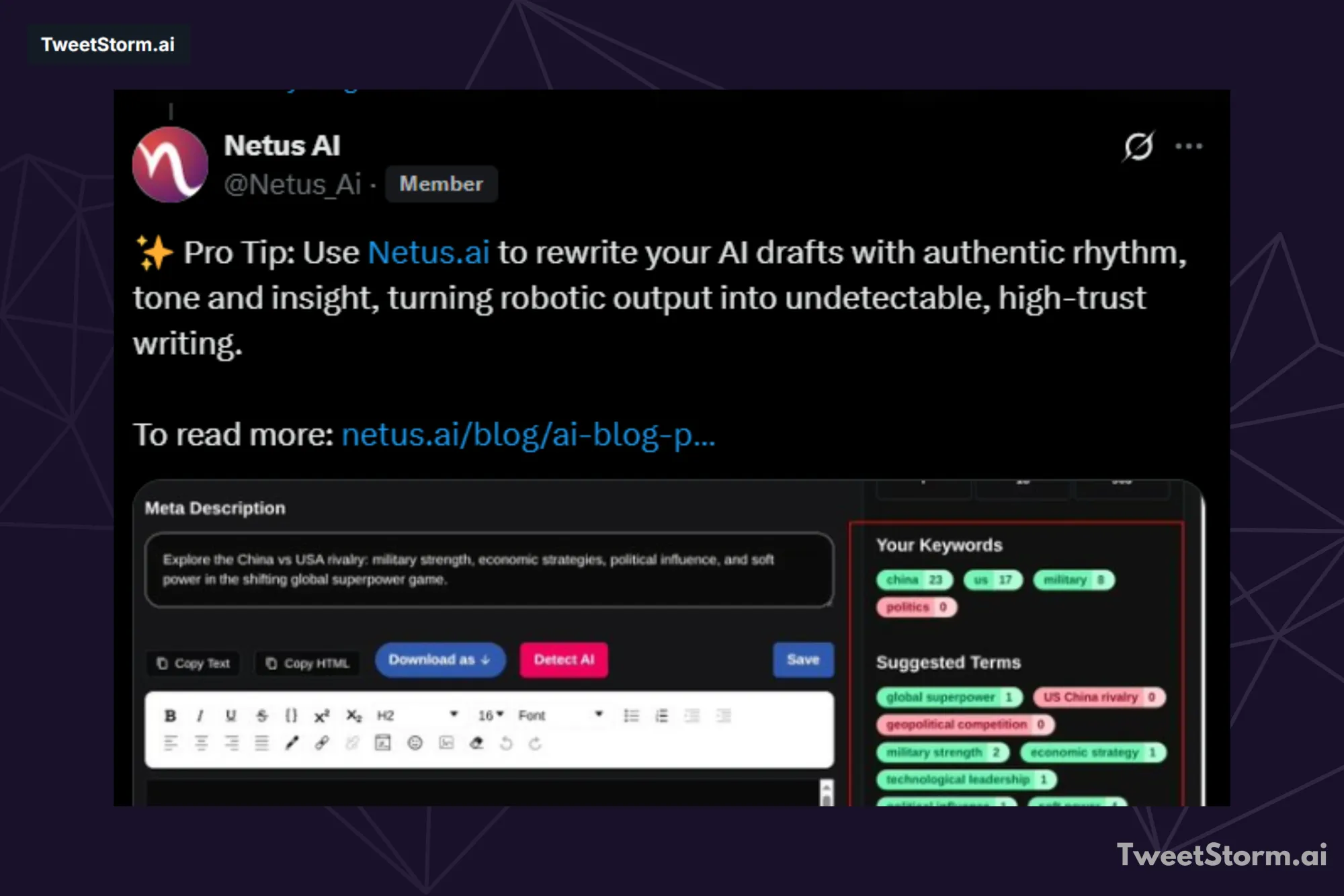 Boost your Twitter/X following through your blog, TweetStormAI