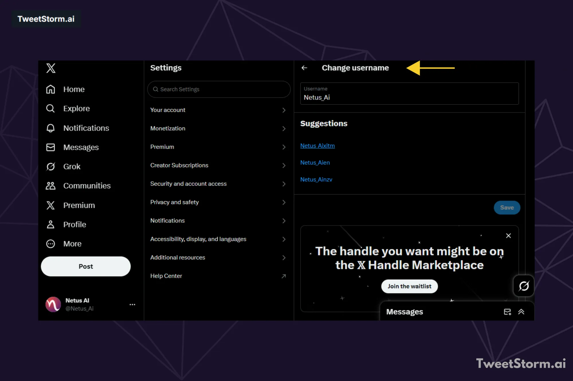 Changing Your X/Twitter Handle on Desktop, TweetStormAI