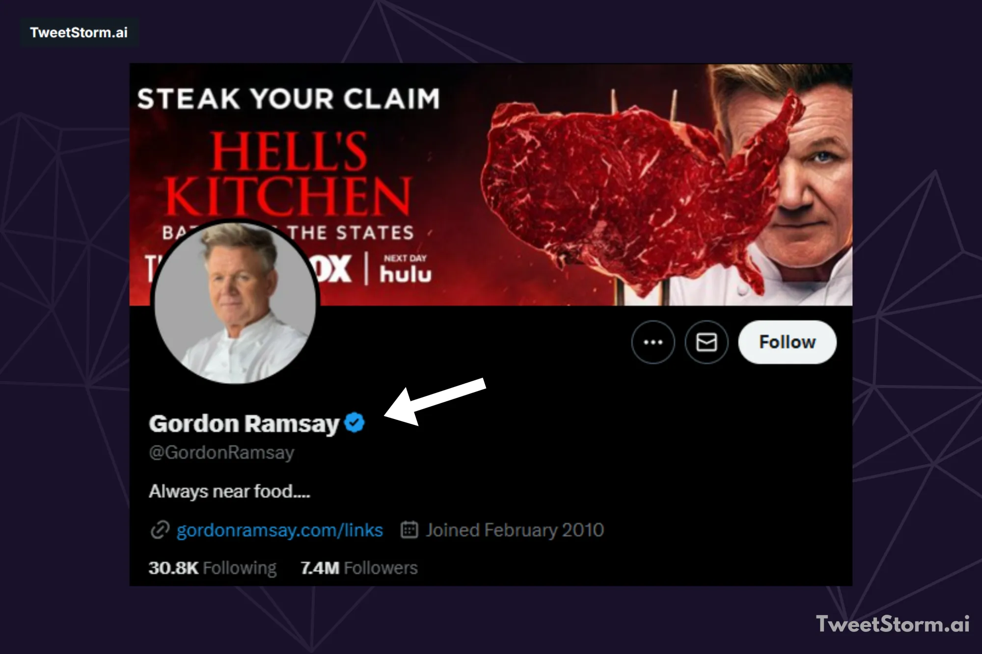 X profile of Gordon Ramsay, TweetStormAI