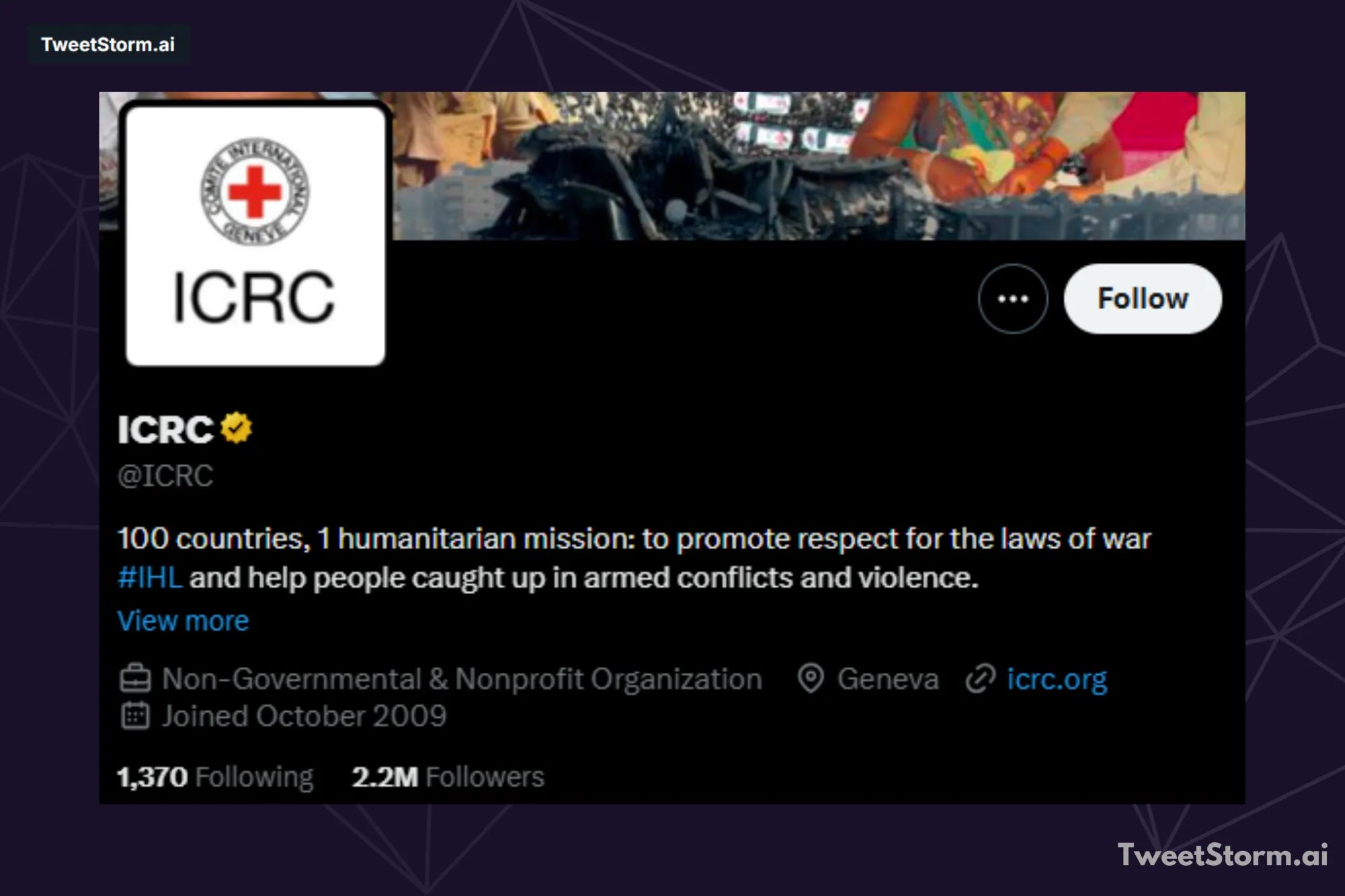 X profile of ICRC, TweetStormAI