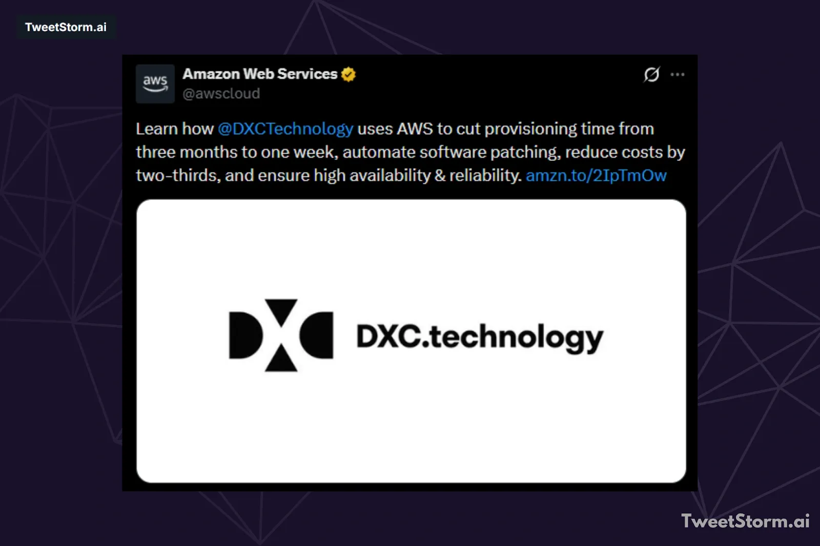 Post by Amazon Web Services on X, TweetStormAI