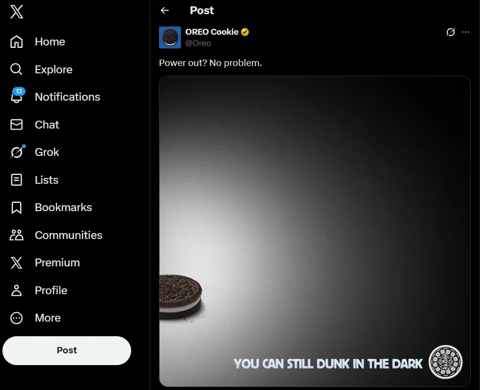  screenshot of Oreo tweet, TweetStorm.ai