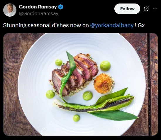 screenshot of Gordon Ramsay Twitter/X profile, TweetStorm.ai