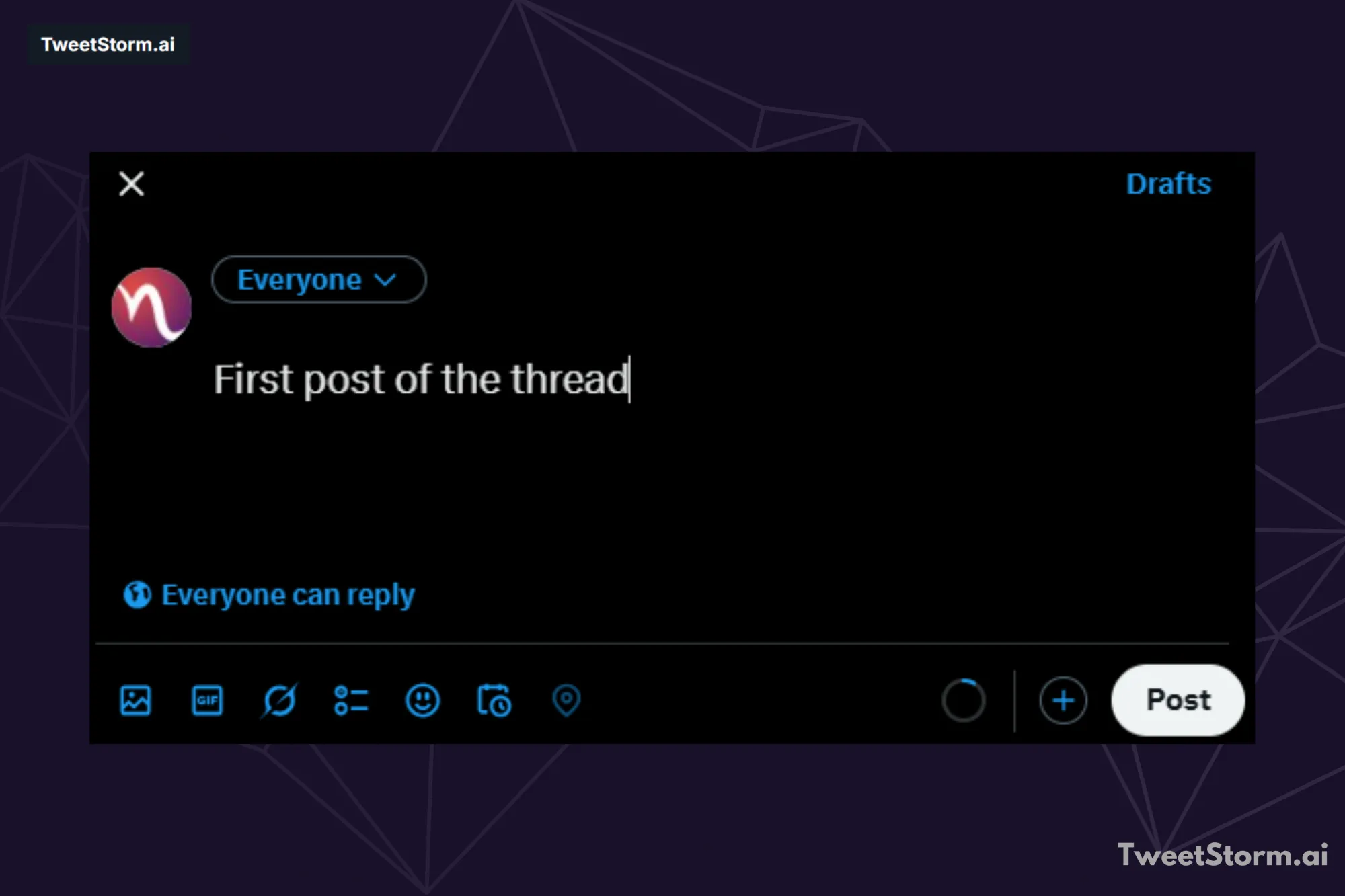 Initial Tweet Post, TweetStormAI