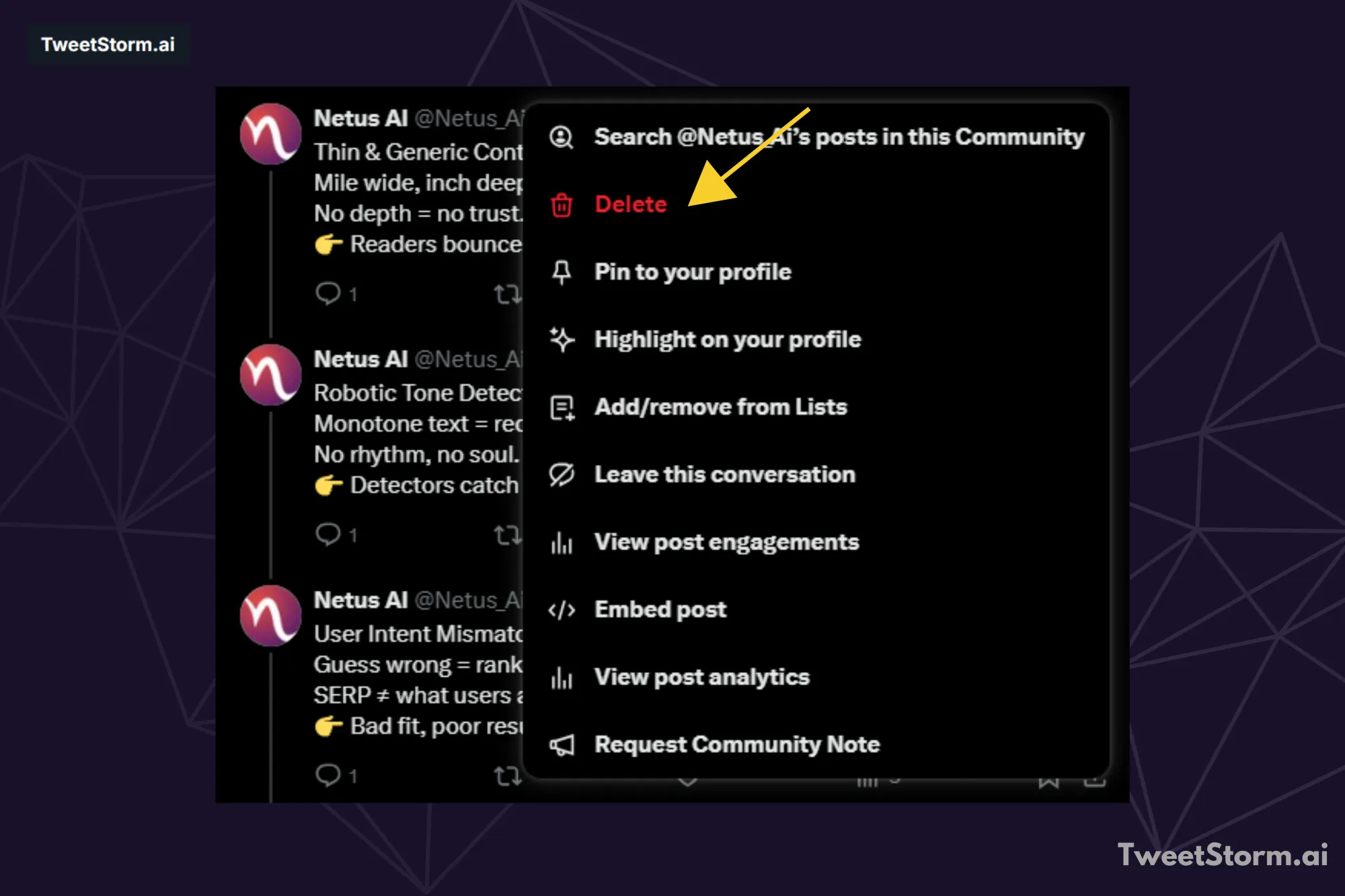 Deleting a Post within a Twitter Thread, TweetStormAI