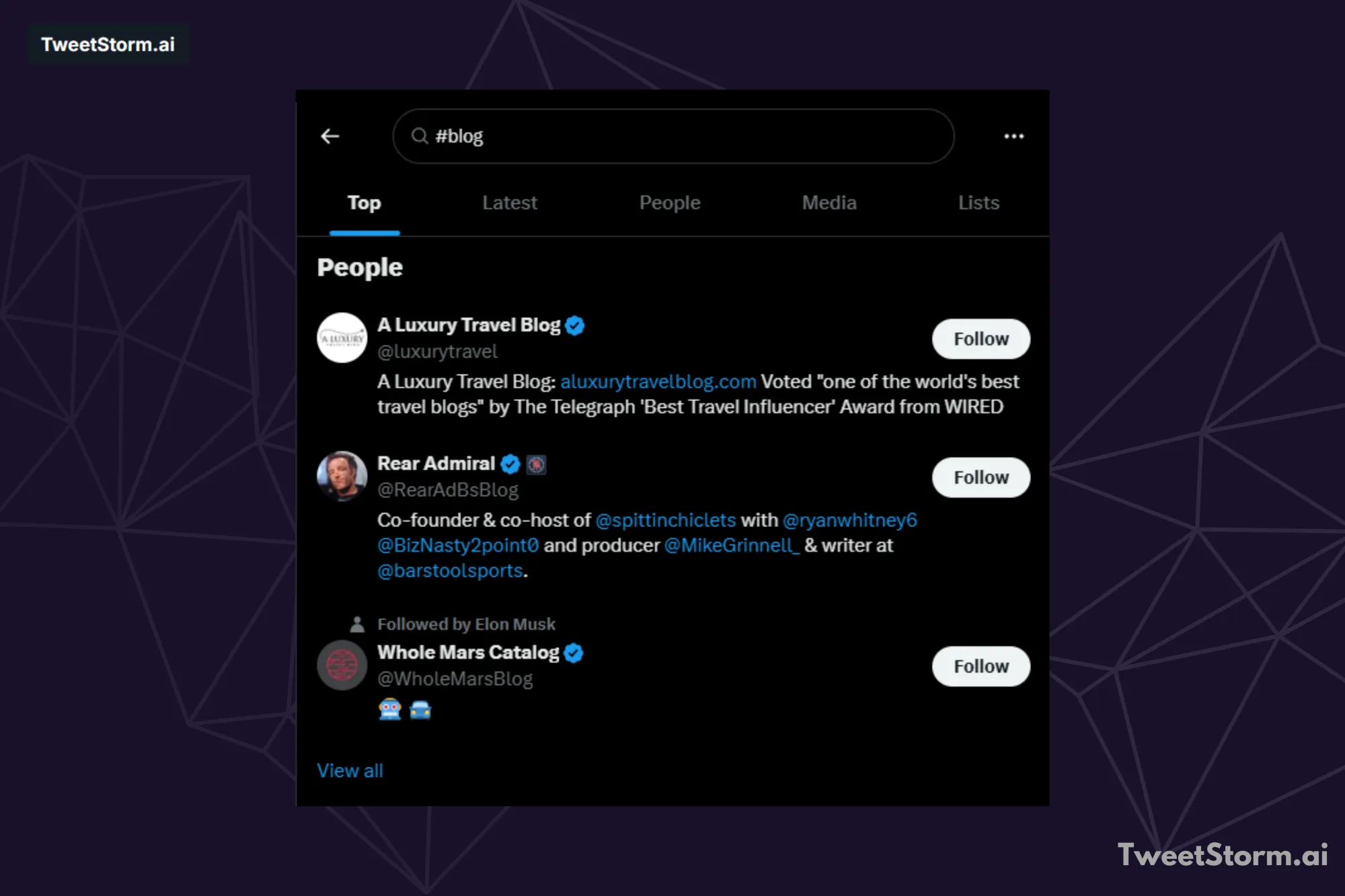  Search using relevant hashtags, TweetStormAI