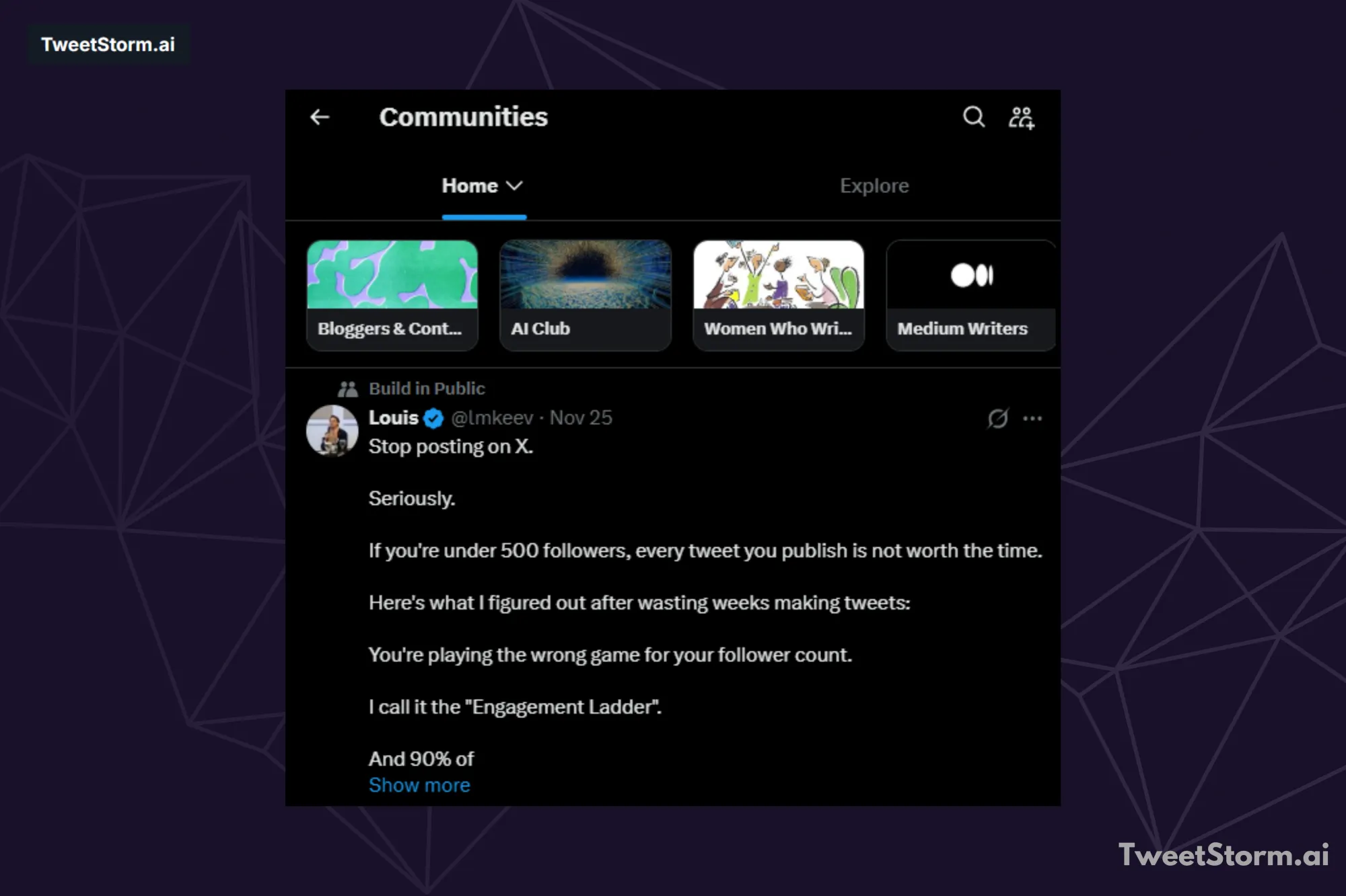 Communities on X, TweetStormAI