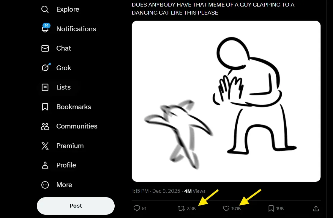screenshot of funny cat tweet, TweetStorm.ai