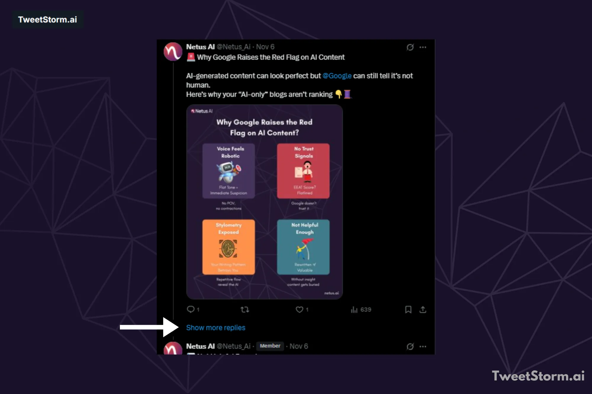 Thread example for Netus on Twitter/X, TweetStormAI