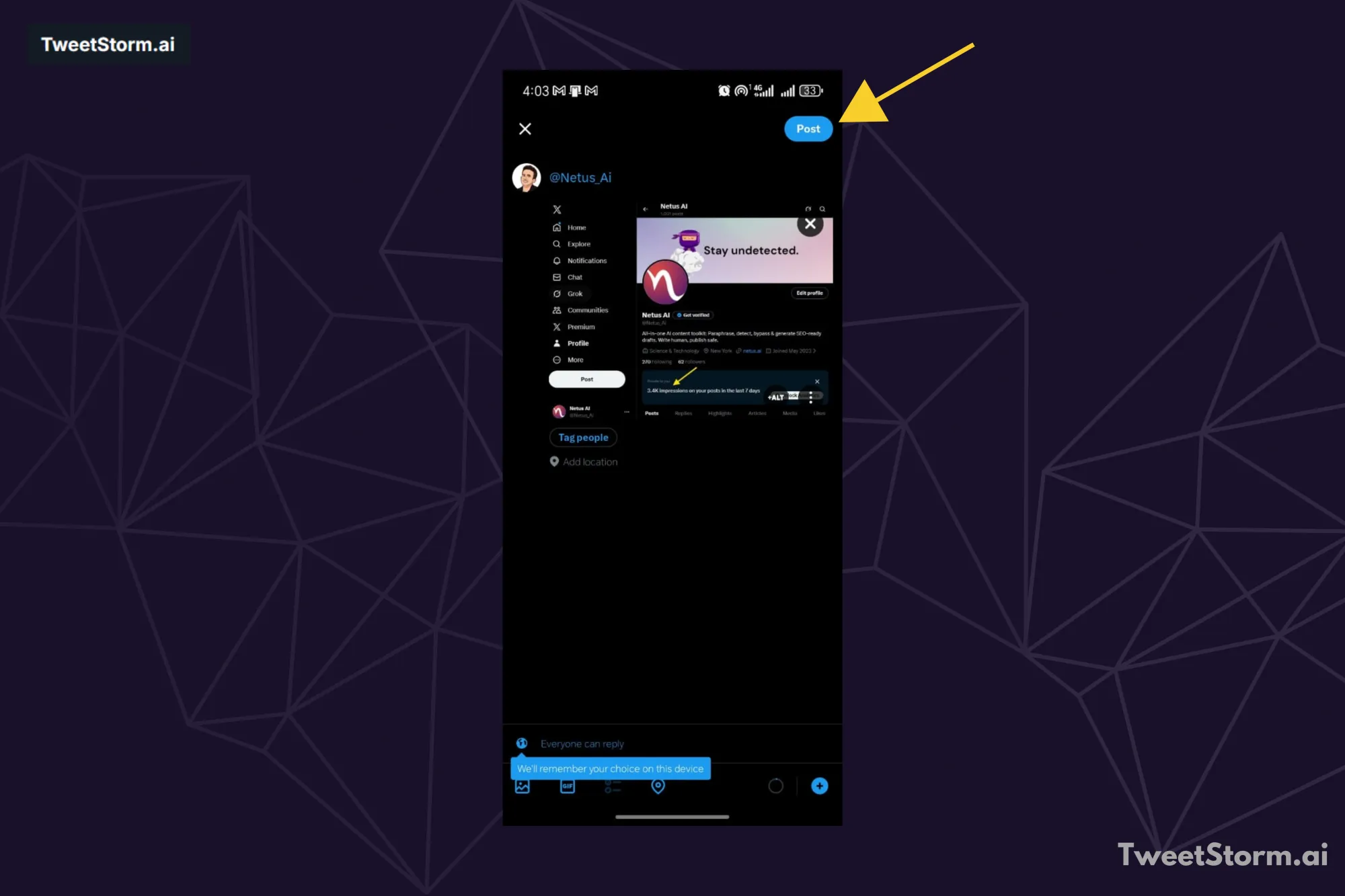 How to upload on X, TweetStormAI