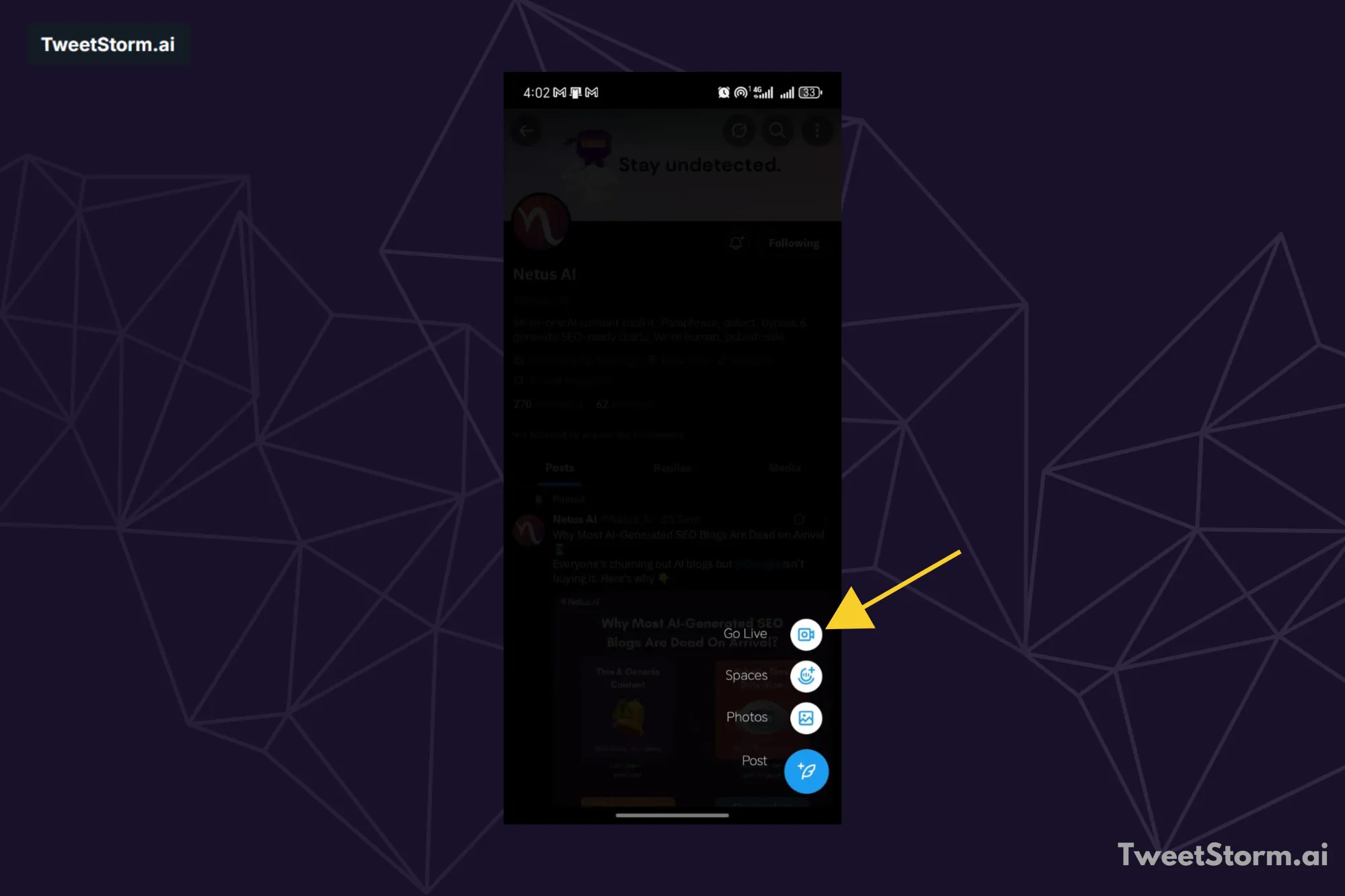 How to go on live on X, TweetStormAI