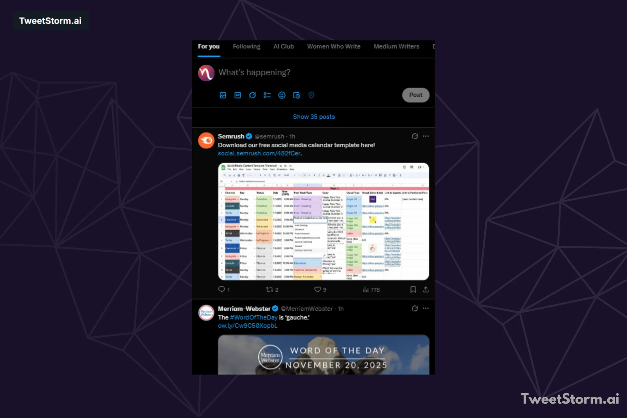 Your X timeline, TweetStormAI