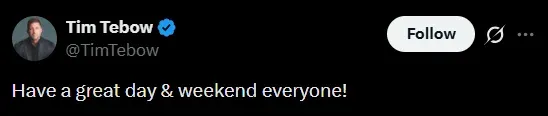 screenshot of Tim Tebow tweet, TweetStorm.ai