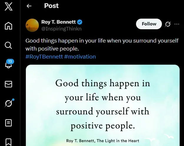 screenshot of an inspirational tweet, TweetStorm.ai