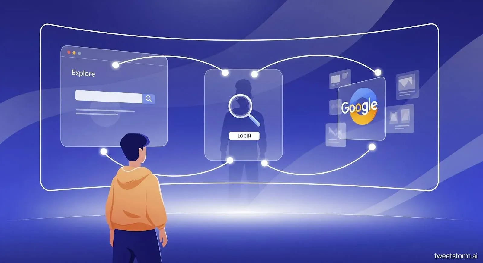 Illustration showing searching Twitter/X without logging in