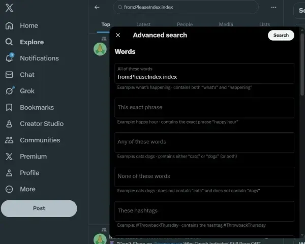 X/Twitter Advanced Search is shown. TweetStormAI.