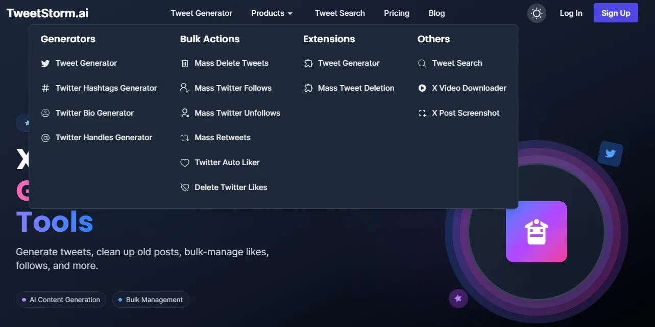 The one-stop solution for X/Twitter handling TweetStormAI